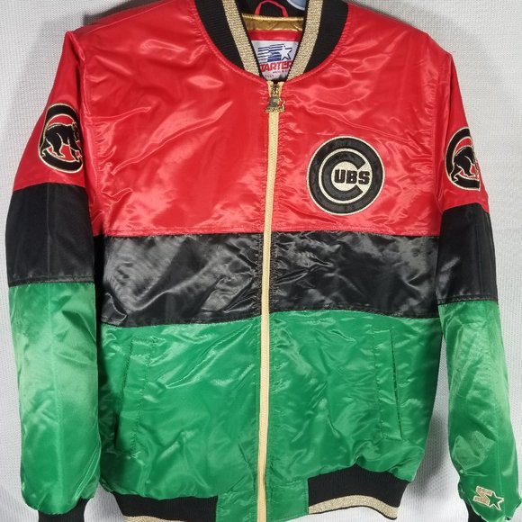 STARTER Chicago Cubs Satin Jacket Bomber Black History Month MLB LARGE or XL NWT - Picture 1 of 7